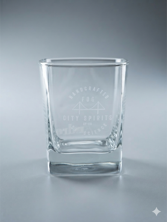 Fog City etched rocks glass